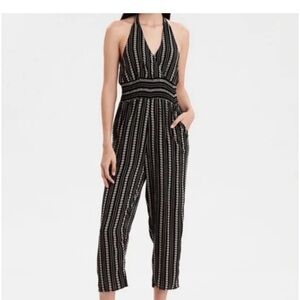 American Eagle Outfitters Black Striped Halter Jumpsuit